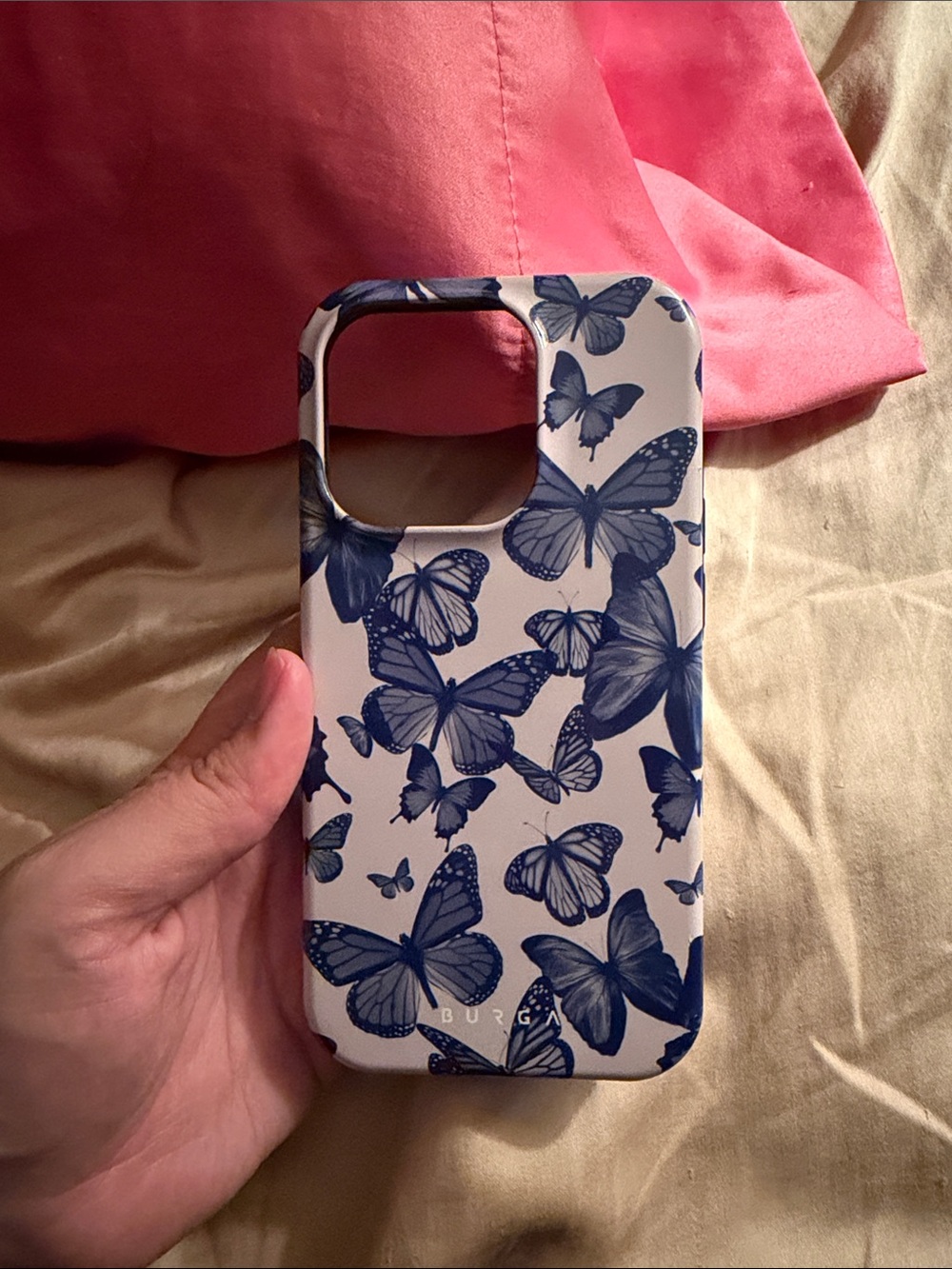 Burga Blue Butterfly iPhone 14 pro Case - White & Navy